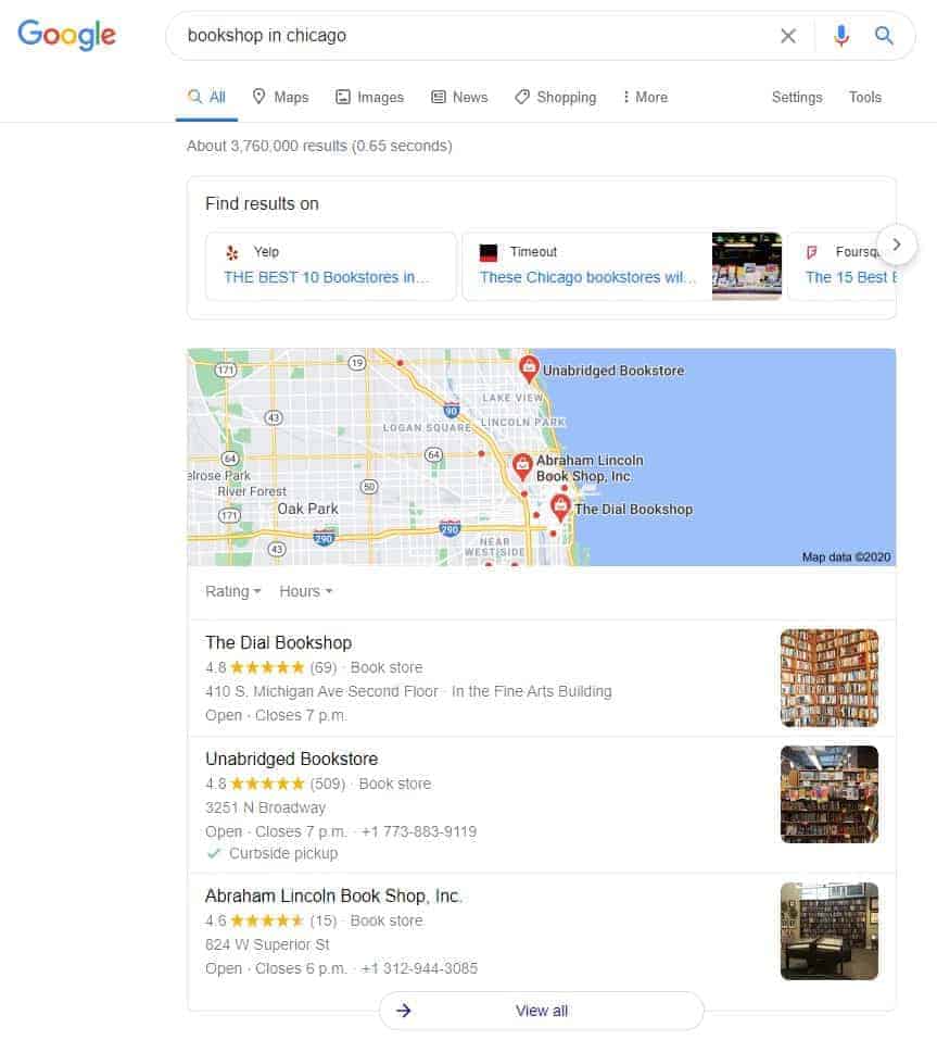 Google Results Example for a Local Business